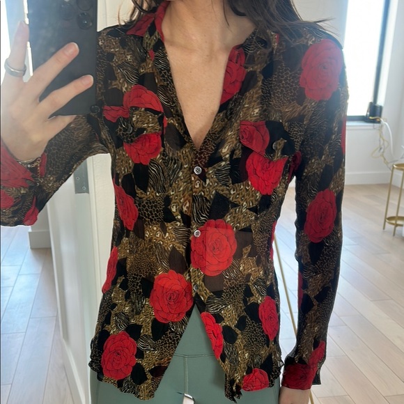 Floral Button-Up Women's sheer Top - Picture 2 of 6